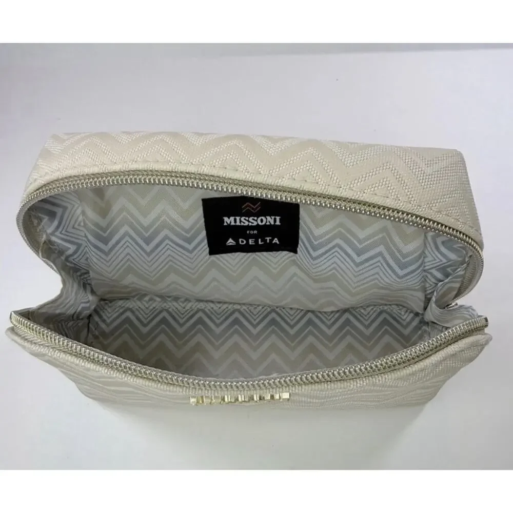 Missoni for Delta Beige Zigzag Zip Makeup Bag Pouch 8x5x2 in